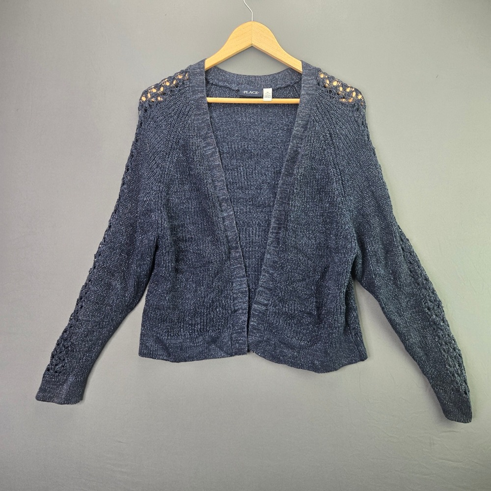 The Children's Place Cardigan Girls XXL 16 Navy Blue Sparkle Crochet 3669